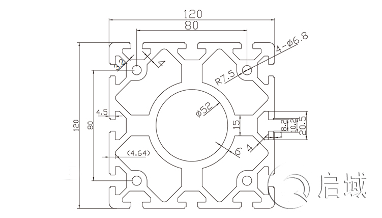 工业铝型材120120A图纸